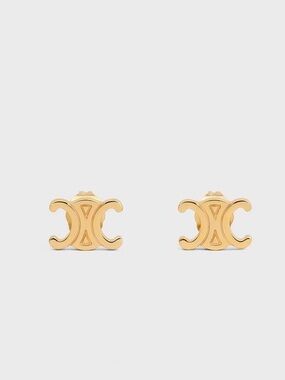 Designer Inspired Gold Logo Stud Earrings Minimal Luxe Style